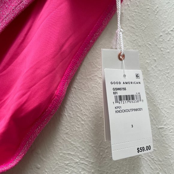 Good American Sparkle Bikini Bottom in Knockout Pink - Picture 4 of 5